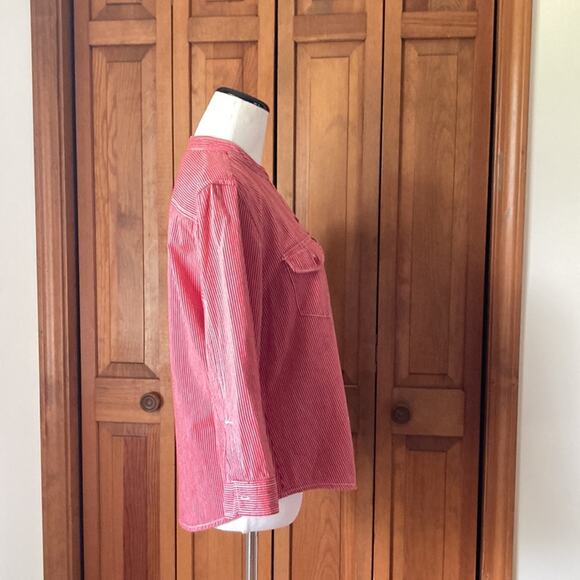 American Eagle Outfitters Red Striped 3/4 Sleeve Buttondown Shirt, Size L - Picture 2 of 7